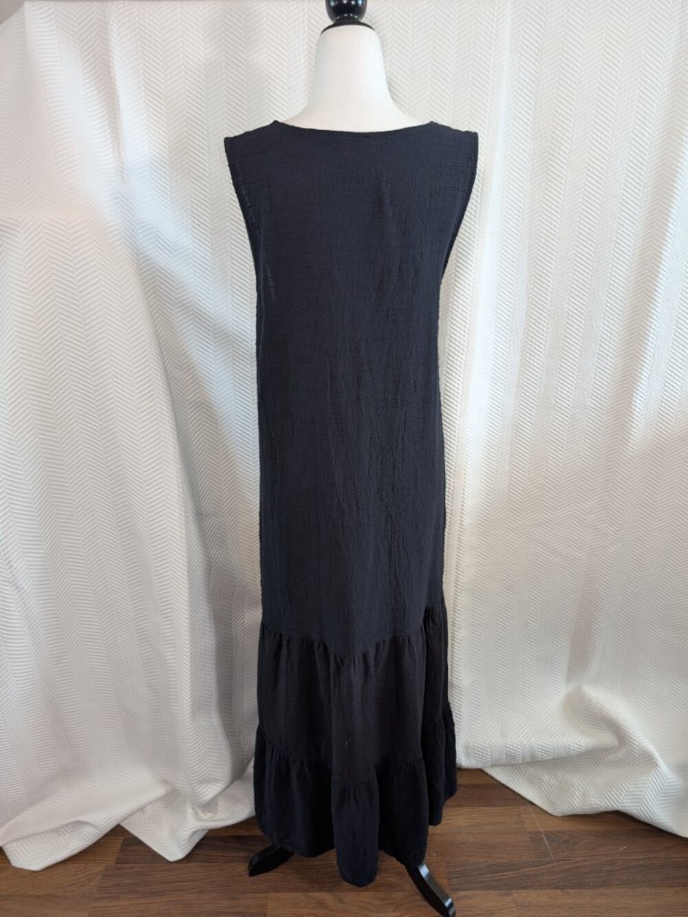 Francesca Bettini 100% Linen V‑Neck Tiered Midi Dress Dark Navy Size Small Boho - Picture 5 of 12